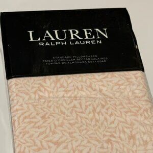 NEW S2 Ralph Lauren Spencer Leaf Sateen Pillowcases Standard Blush Pink + White